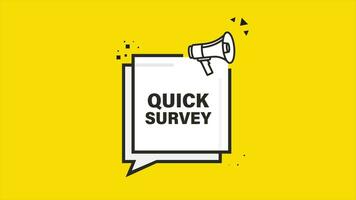 Quick survey megaphone yellow banner. Motion graphics. video