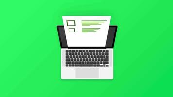 Laptop with online exam on green background. Motion graphics. video