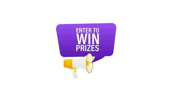Hand holding megaphone with Enter to win prizes. Motion graphics. video