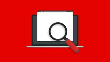 Magnifying glass over letter in flat style. 404 error in the browser. Motion graphics. video