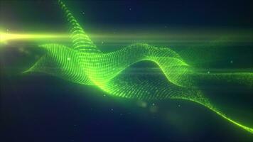 Green glowing energy bright waves from small particles and lines abstract background video