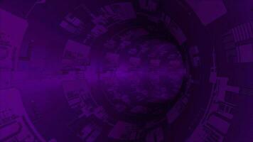 Animated purple sci-fi circular tunnel with electronic circuit board texture on surface background video