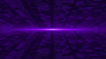 Purple flying particles in digital 3d technologic cyberspace with light rays. Digital matrix futuristic background video