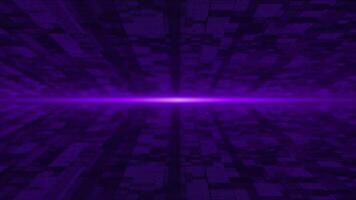 Purple flying particles in digital 3d technologic cyberspace with light rays. Digital matrix futuristic background video