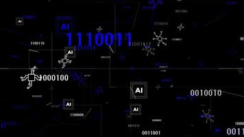 blauw en wit 3d technologie element kunstmatig intelligentie- Matrix zwart achtergrond video