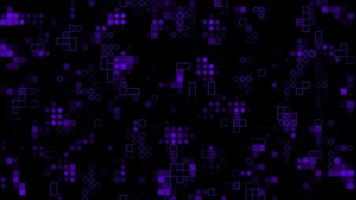 Appearing and disappearing 2d Purple circles and squares digital background, dark futuristic background video