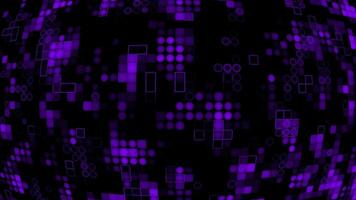 Appearing and disappearing 2d Purple circles and squares digital curve background, dark futuristic background video