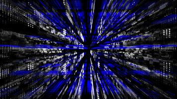Blue and white floating particles in digital technologic 3d cyberspace blurry background video