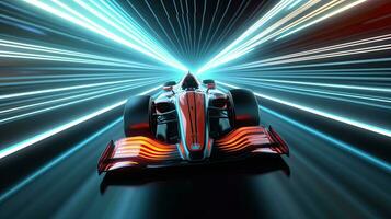 A Formula. Motion futuristic racing formula at fast ride to finish. Generative Ai photo