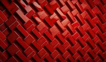rojo espina de pescado mosaico pared con 3d apilado bloques foto