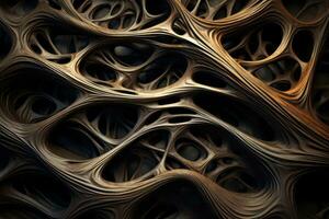 Organic Sculpting Modern Tree on Wood Material with Tangled Forms in Black Generative AI photo