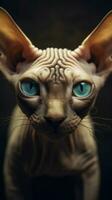 linda sphynx gato con azul ojos ai generado foto