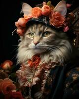 Colorful Anthropomorphic Rococo Cat AI Generated photo