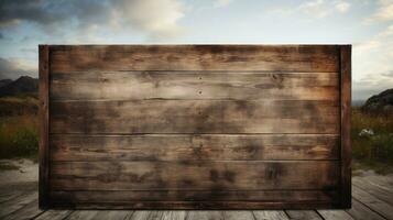 Weathered Wooden Sign Board with an Empty Photorealistic Appearance AI Generated photo