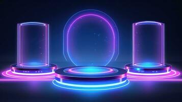 Futuristic HiTech Podium with Neon Light Glow AI Generated photo