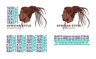 belleza salón logo y identidad. plano vector ilustración de hombres rostro. tradicional Rizado peinados de africano americano hombres.