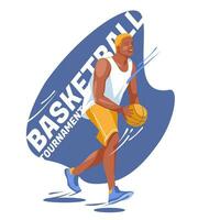 A player of the basketball team run with the ball. The nature of the sports game. Isolated on white background. Vector flat illustration