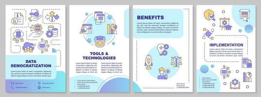 2D data democratization multicolor brochure template, leaflet design with thin line icons, 4 vector layouts.