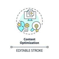 Editable content optimization icon concept, isolated vector, AI for SEO thin line illustration. vector