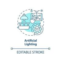 2D editable artificial lighting icon representing vertical farming and hydroponics concept, isolated vector, thin line illustration. vector