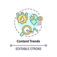 Editable content trends icon concept, isolated vector, AI for SEO thin line illustration. vector