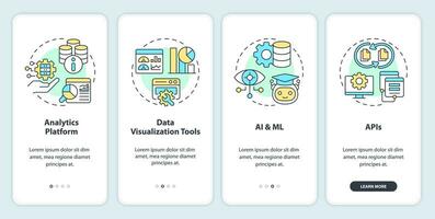 2D linear icons representing data democratization mobile app screen set. 4 steps graphic instructions, UI, UX, GUI template. vector