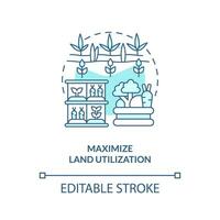 2D editable maximize land utilization icon representing vertical farming and hydroponics concept, isolated vector, thin line illustration. vector