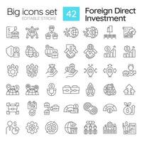 Editable big icons set representing foreign direct investment, isolated vector, thin line illustration. vector