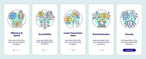 2D icons representing digital currency mobile app screen set. Walkthrough 5 steps colorful graphic instructions with thin line icons concept, UI, UX, GUI template. vector