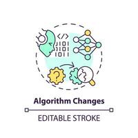 Editable algorithm changes icon concept, isolated vector, AI for SEO thin line illustration. vector