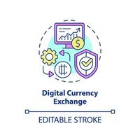 2D editable digital currency exchange thin line icon concept, isolated vector, multicolor illustration representing digital currency. vector