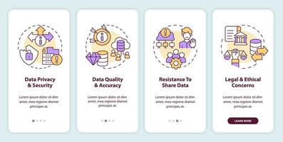 2D icons representing data democratization mobile app screen set. 4 steps graphic instructions, UI, UX, GUI template. vector