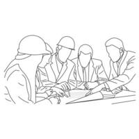 Line art of architect-engineer discusses construction project in meeting room vector