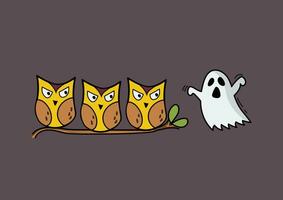 Group of Owls looking at Ghost Doodle style vector