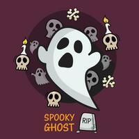 Spooky ghost greeting card doodle style vector