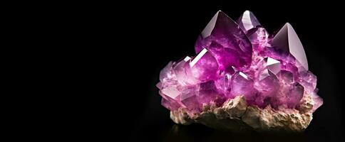 Amethyst is a rare precious natural geological stone on a gradient background in a low key, isolate. AI generated. photo