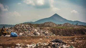 Mountain garbage in Municipal landfill for household waste, pollution problem, Generative AI photo