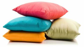 Soft colorful pillows, isolated on white background. AI Generative photo