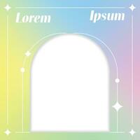 Cute Modern Trendy Aesthetic Minimalist Style with Arch Shape Form Liner Sparkle. Holographic Gradient Fluid Rainbow Pastel. Social Media Square Post Banner Template Border Frame Background Vector. vector