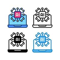 artificial intelligence technology icon in 4 style flat, line, glyph and duotone vector