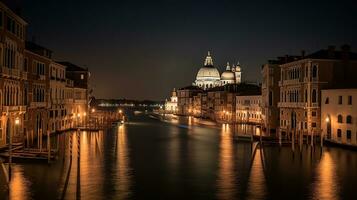 hermosa ver de grandioso canal en noche vista, generativo ai foto