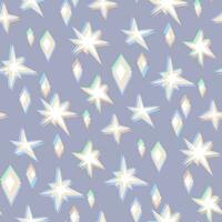 Seamless pattern in the form of mother-of-pearl stars. Bright sparks on the background of fireworks symbols. Twinkle decoration, glowing light effect, brilliant flash. Vector of stars and bursts