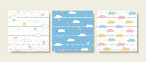 Cute cloud seamless patterns, hand-drawn in style vector