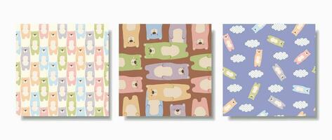 Cute bears seamless patterns, hand-drawn style vector