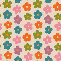 Estética contemporánea imprimible retro groovy flores patrón sin costuras. hippie decorativo ingenuo de los años 60, fondo boho vintage estilo años 70 en estilo minimalista para tela, papel tapiz o envoltura vector