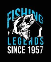 1957 since Fishing legends Tshirt design vector illustration or poster