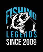 2009 since Fishing legends Tshirt design vector illustration or poster