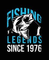 1976 since Fishing legends Tshirt design vector illustration or poster