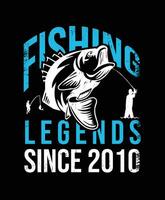 2010 since Fishing legends Tshirt design vector illustration or poster