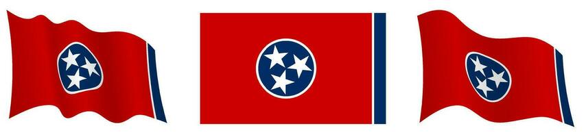 bandera de americano estado de Tennesse en estático posición y en movimiento, revoloteando en viento en exacto colores y tamaños, en blanco antecedentes vector